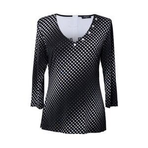 Women's Polka Dot V Neck Top Size XL 3/4 Sleeve Black & White NWT